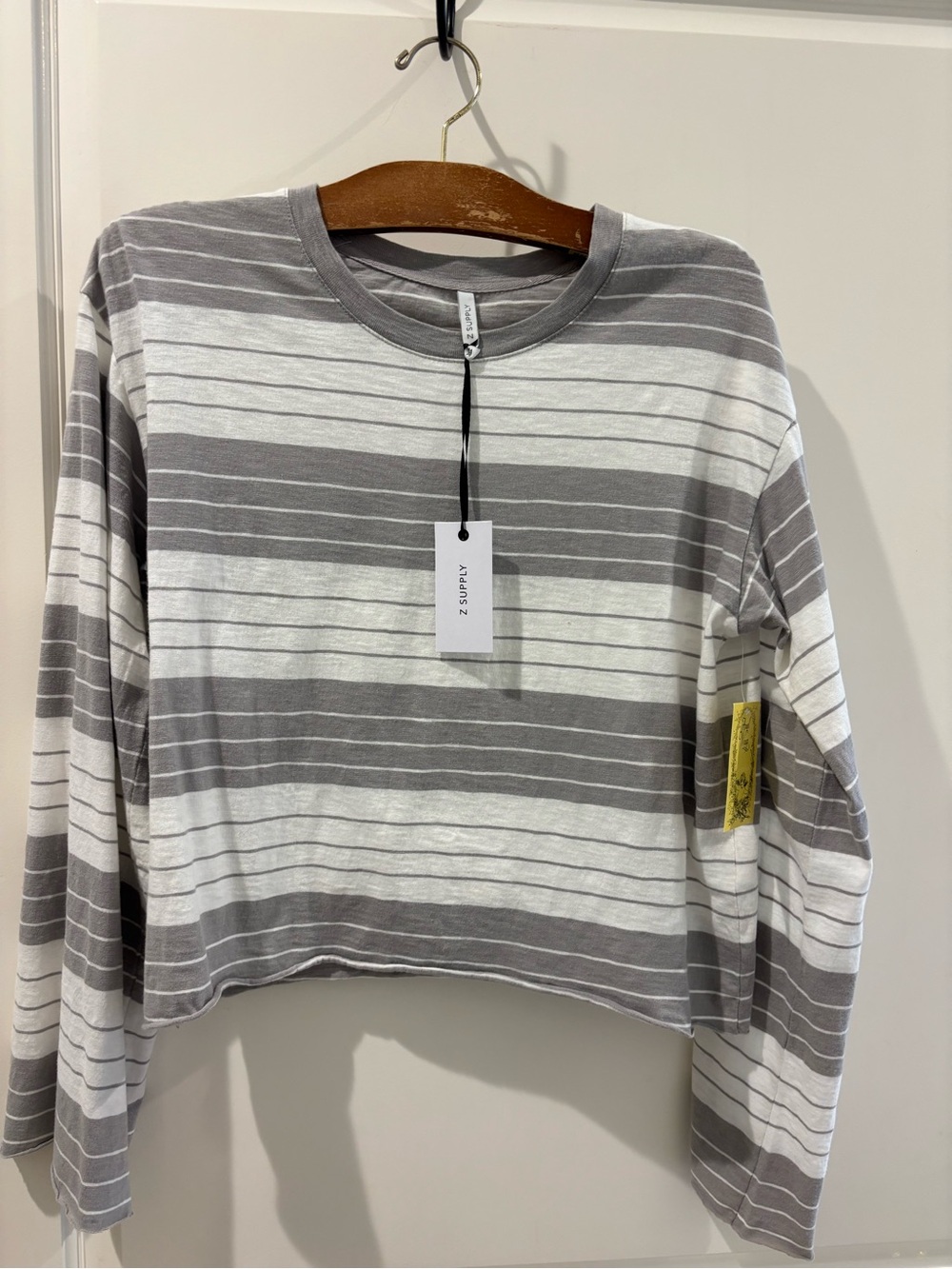 Z Supply Striped Long Sleeve Crop Top - Gray & White